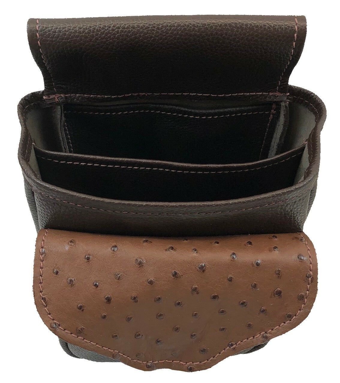 Ostrich Skin & Leather Shotgun Shell Pouch - Deluxe Style